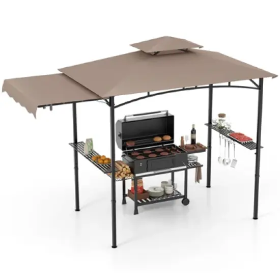 Tangkula 11 x 5 FT Grill BBQ Gazebo w/ Side Awning Double-Tiered Top 2 Side Shelves image {11}