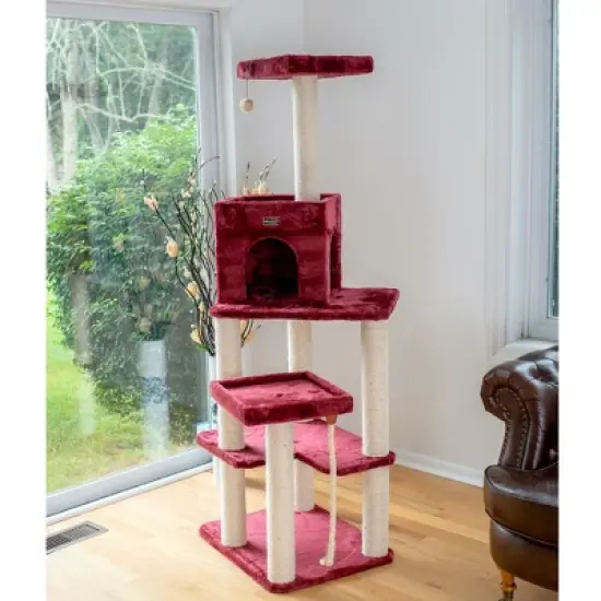 Armarkat Real Wood Cat Tower, Ultra thick Faux Fur Covered Cat Condo House A6902B, Burgundy; image {2}