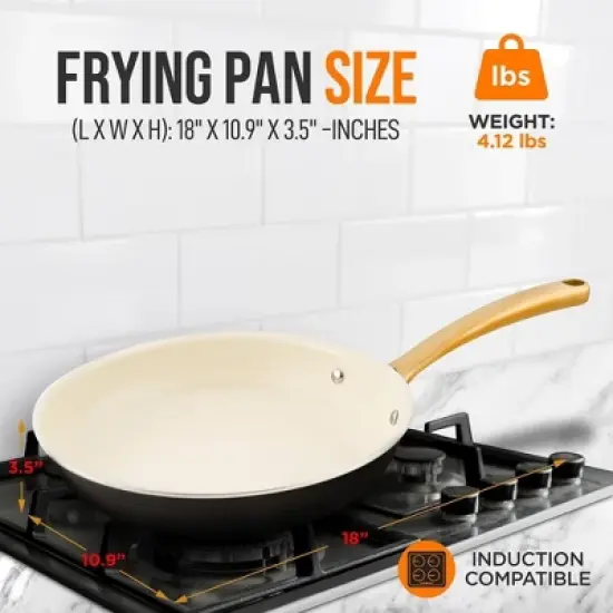NutriChef 10" Medium Fry Pan - Medium Skillet Nonstick Frying Pan with Golden Titanium Coated Silicone Handle, Ceramic Coating. image {1}