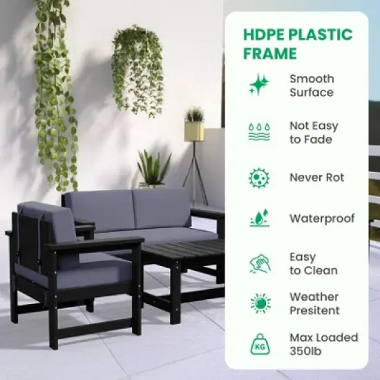 Hyleory HDPE 4-Piece Outdoor Sofa Set with Cushions, Conversation Set Including One Loveseat, Two Accent Chairs and a Coffee Table image {7}