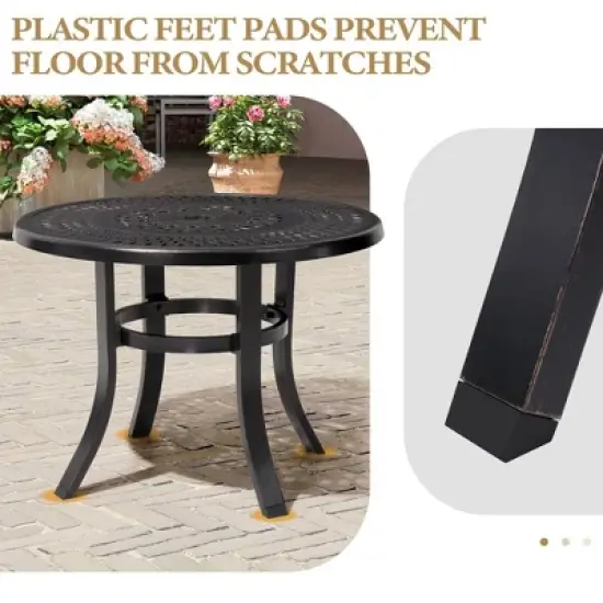 Crestlive Products Cast Aluminum Patio Side Table Outdoor Round Anti-Rust with Umbrella Hole Coffee Bistro Table  24&rsquo;&rsquo; Black with Bronze Spot image {5}