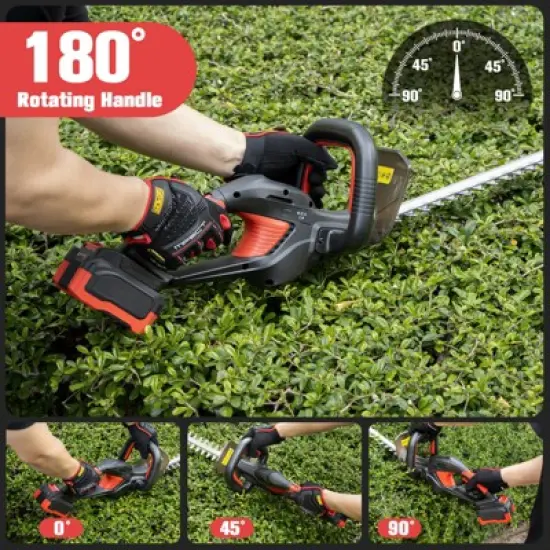 SUGIFT 20V Cordless Hedge Trimmer with 20.5" Dual-Action Blade, 4.0Ah Lithium Battery & Charger, 2400SPM Electric Bush Cutter with Rotating Handle image {3}