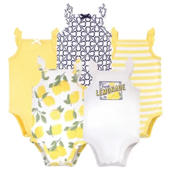 Touched by Nature Baby Girl Organic Cotton Bodysuits 5pk, Lemon Tree image {6}