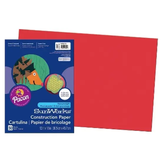 Pacon SunWorks 12" x 18" Construction Paper Holiday Red 50 Sheets/Pack 5 Packs (PAC9907-5) image {1}
