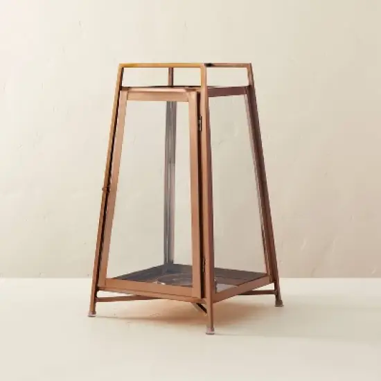 Raised Metal & Glass Pillar Candle Lantern Copper - Hearth & Hand&trade; with Magnolia image {5}