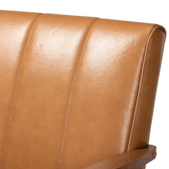 Nikko Mid-Century Faux Leather Upholstered Wood Loveseat Walnut/Brown - Baxton Studio image {4}