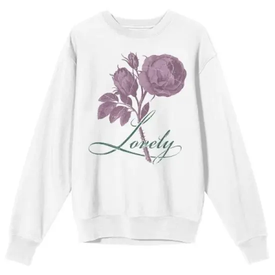 Vintage Rose "Lovely" Men's White Graphic Crew Neck Sweatshirt image {5}
