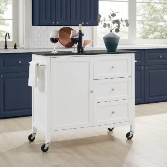 Soren Granite Top Kitchen Island/Cart Black/White - Crosley image {1}