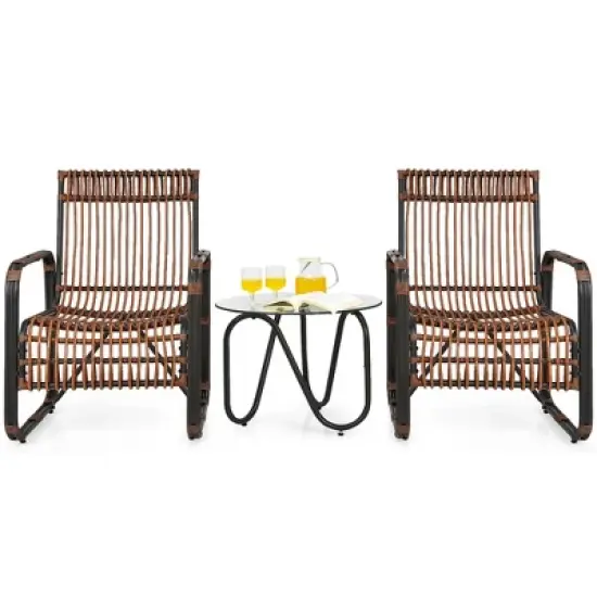 Costway 3PCS Patio Rattan Furniture Set Conversational Sofa Coffee Table Garden image {7}