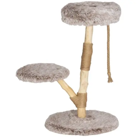 PawHut Cat Tree Tower, 35 Inch Modern Cat Tree for Indoor Adult Cats with Wooden Scratching Posts, Cat Bed & Rope Cat Toy, Brown image {3}