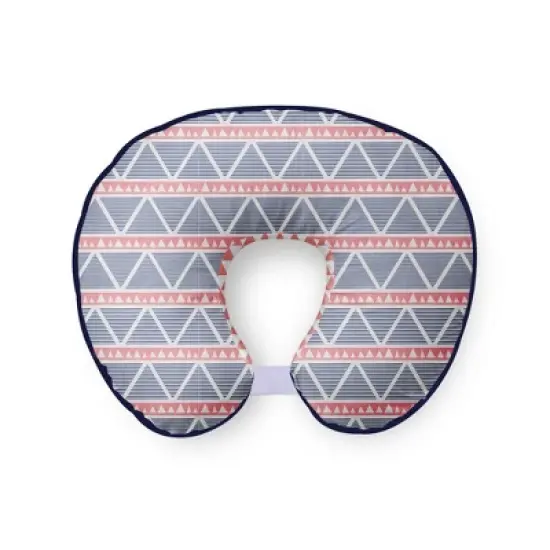 Bacati - 3 pc Emma Aztec Coral/Navy Large Triangles Muslin Hugster Feeding & Infant Support Nursing Pillow with 2 removable zippered covers  image {1}