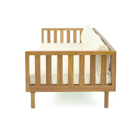 FIONECA Claremont 3-Seater Patio Daybed with Beige Cushions and Acacia Wood Coffee Table, Outdoor Furniture Set image {6}