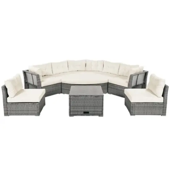 Modular Rattan Patio Sectional Set with Daybed & Storage Table - Weather-Resistant Outdoor Sofa for Pool, Garden & Backyard image {5}