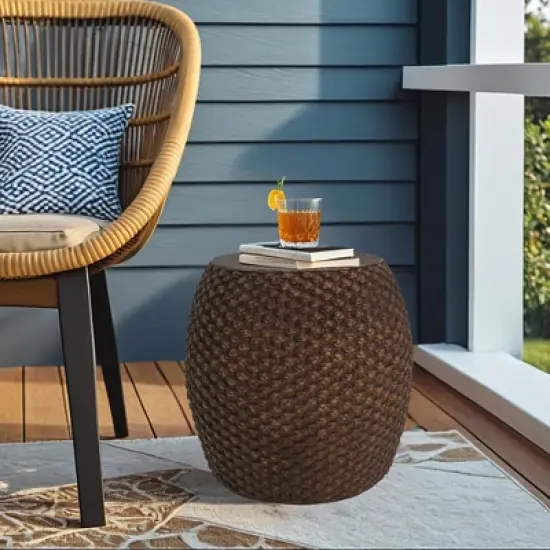 Christopher Knight Home Jayma Outdoor Handcrafted Faux Rattan Lightweight Concrete Accent Table image {1}