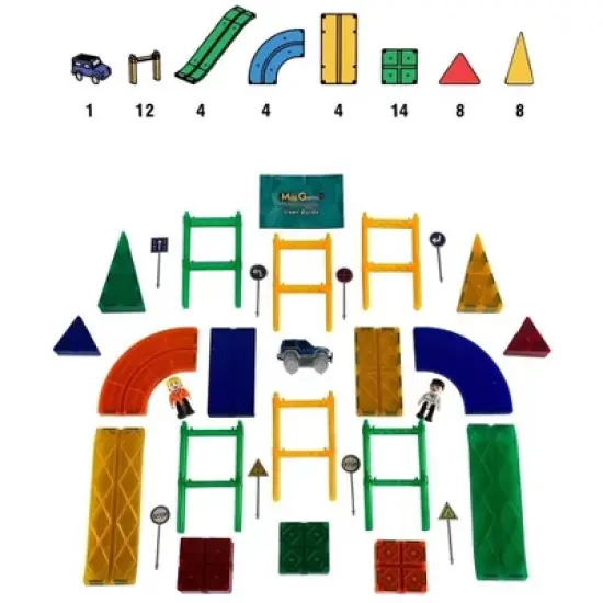 Mag Genius 55 pieces Magnetic Speedway Racetracks with Self Driving Battery Powered Race Cars image {3}