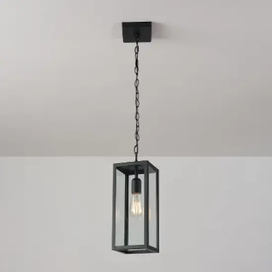 Globe Electric 1-Light Outdoor Pendant Light with Clear Glass Shade Matte Black image {5}