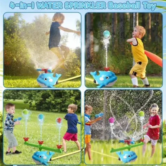 TITQWOP Whale-Shaped 4-in-1 Water Sprinkler&Baseball Toy for Kids&ndash;Rotating Sprinkler,Tee Ball Game&2 Water Blasters&ndash;Summer Backyard Fun for Boys&Girls image {3}