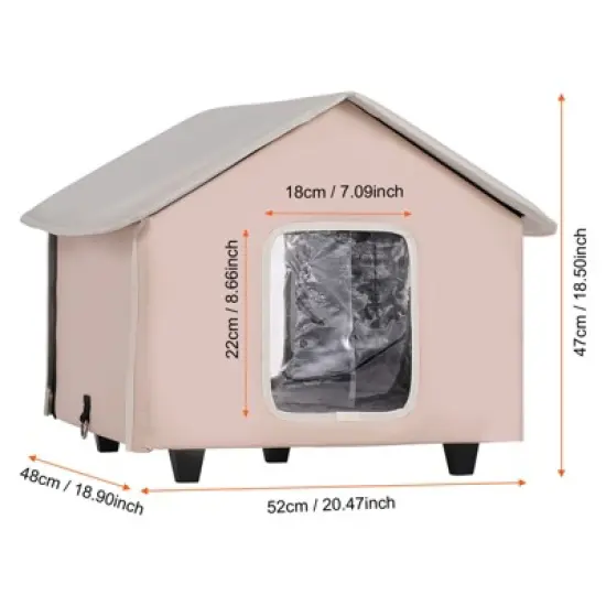 VEVOR Elevated Heated Cat House, Outdoor Kitty Shelter with Adjustable Temperature and Timer, 600D Oxford Cloth Foldable Cat Shelter, Brown (Middle) image {8}