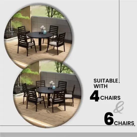 LeisureMod Round Outdoor Aluminum Dining Table for Modern Home, Patio, Backyard Garden Chelsea Collection image {8}