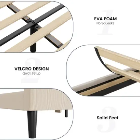 Garvee Queen Upholstered Bed Frame with Wingback Headboard, Luxurious Velvet Upholstery Platform Bed, Wooden Slat Support, Box Spring Optional image {3}