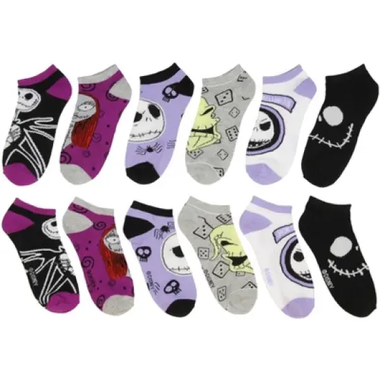 Disney Nightmare Before Christmas Jack Sally Oggie Boogie Character Ankle Socks 6 PK Multicoloured image {1}