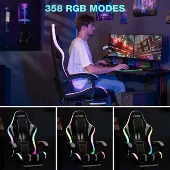 Hoffree Extra Large Massage Gaming Chair Ergonomic Office PC Chair with Bluetooth Speaker & RGB Light image {5}