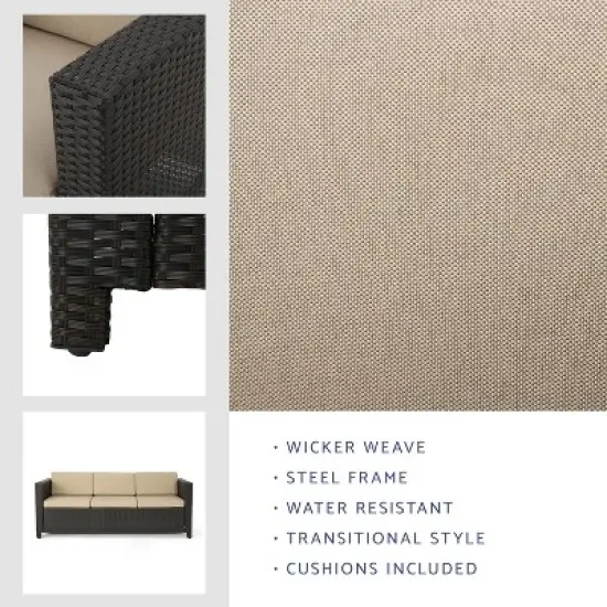 GDFStudio Venice Outdoor 76.75" Wicker 3-Seater Sofa with Water-Resistant Cushions image {4}