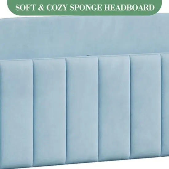 Twin Bed Frame with Bookcase Headboard, Velvet Upholstered Platform - Wooden Slat Support, Noise-Free, No Box Spring Needed, Easy Assembly image {5}