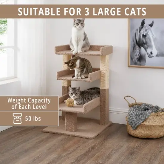 Cat Tree for Large Cats, Cat Activity with Scratching Post, Cat Tower for Large Cats, 3 Level Cat Play Perch image {1}