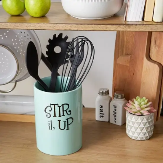 Design Imports Aqua Stir It Up Ceramic Utensil Holder image {4}