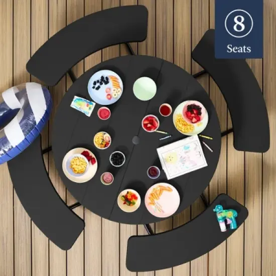 Best Choice Products 8-Person Circular Outdoor Picnic Table w/ 4 Benches, Umbrella Hole, 2000lb Capacity image {2}