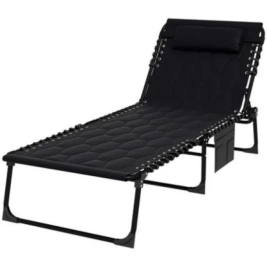TIRAMISUBEST 5-Position Reclining Chaise Lounge Set - Outdoor Folding Chair with Padded Seat, Headrest & Side Pocket (Black) image {3}
