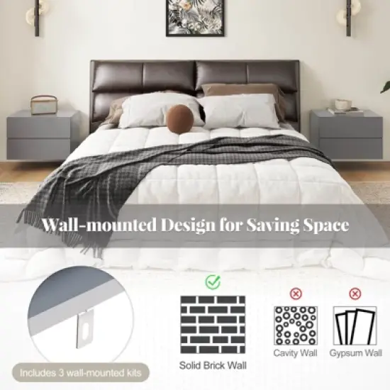 Costway 1/2 PCS Floating Nightstand with Drawer Storage Modern Floating Bedroom Shelf Gray image {7}