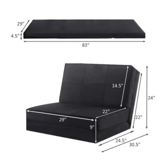 Costway Convertible Fold Down Chair Flip Out Lounger Sleeper Bed Couch Black image {1}