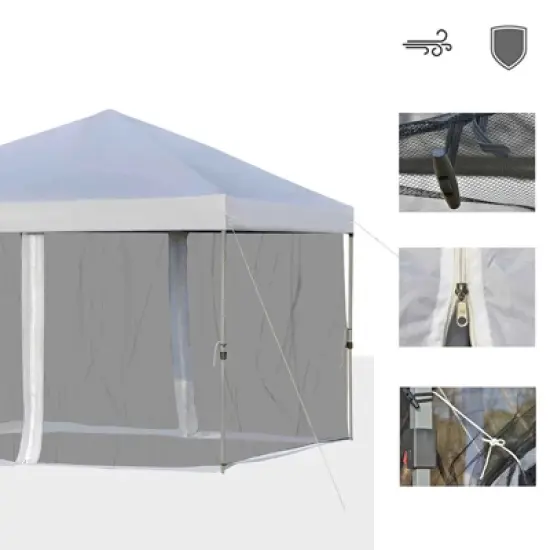 SUGIFT 10 ft. x 10 ft. White Gazebo Pop Up Canopy with Mesh Curtains image {3}
