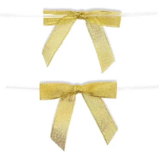Bright Creations 100-Pack Twist Tie Bows, Metallic Gold Pre-Tied Satin Ribbon for Gift Wrap Bags Boxes, Party Favors, Baked Goods, Crafts, 2.5x3 in image {6}