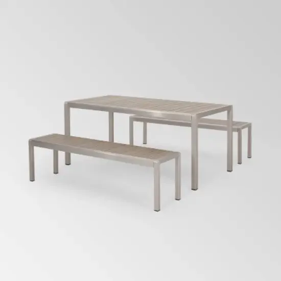 Cape Coral 3pc Aluminum Picnic Dining Set - Silver - Christopher Knight Home image {1}