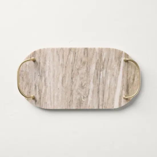7" Marble Serving Tray with Brass Handles Warm Beige - Hearth & Hand&trade; with Magnolia: Decorative Kitchen Tray image {4}