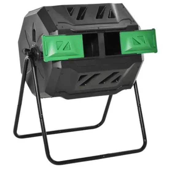 Outsunny Tumbling Compost Bin Outdoor 360&deg; Dual Chamber Rotating Composter 43 Gallon image {7}