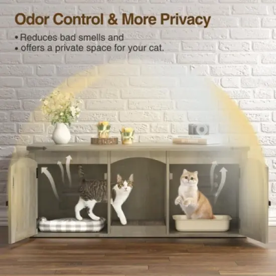 Double Cat Litter Box Enclosure, Hidden Litter Box Furniture for 2 Cats, Cat House with Scratch Pad image {5}