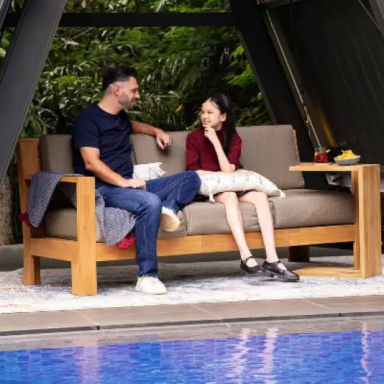 Cambridge Casual Logan Teak Wood Outdoor Sofa with Sunbrella Cast Shale Cushion: Weather-Resistant, 3-Seater Patio Furniture image {3}