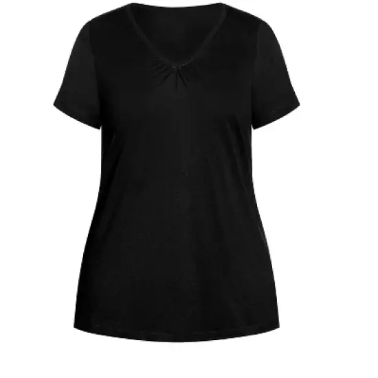 Women's Plus Size Cotton Gather V Top - black | EVANS image {2}
