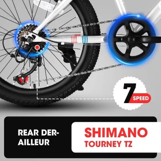 Gulches 20" Kids' Bike, Boys Girls Steel Mountain Bike Ages 8-12, 7 Speed Teenager Children Kids' Bicycles, Front Suspension Disc Brake Rear V-Brake image {5}