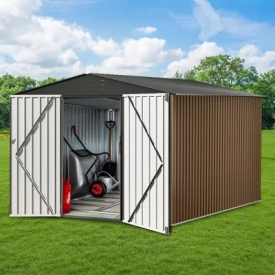 8x8 FT Metal Storage Shed, with Lockable Doors & Slooping Roof,Updated Reinforced Door,Tool/Bike Sheds for Backyard, Patio, Poolside,Garage image {6}