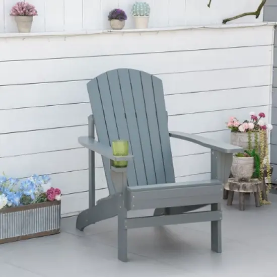 Wooden Adirondack Chair with Cup Holder for Deck, Garden, Backyard, Fire Pit image {10}