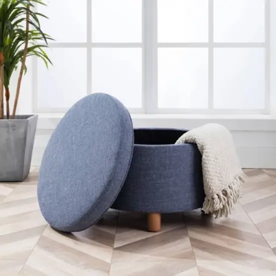 Large Round Storage Ottoman with Lift Off Lid - WOVENBYRD image {10}