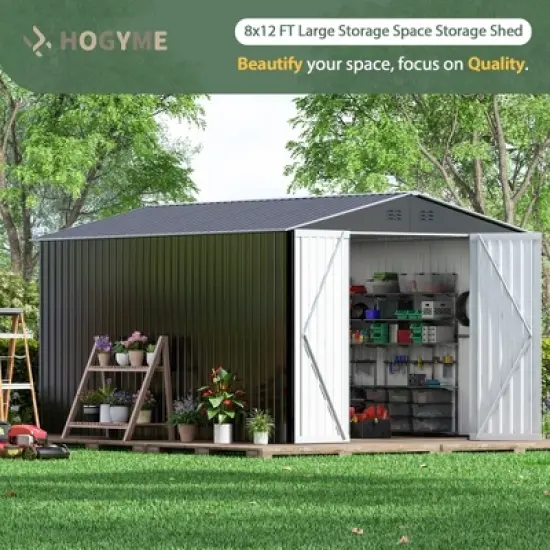 Sandinrayli 8 x 12 FT Outdoor Storage Shed, Large Metal Tool Sheds with Updated Frame Structure and Lockable Doors image {1}