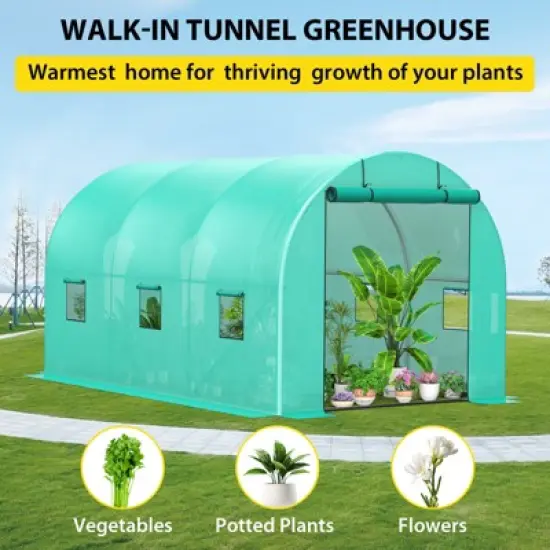 Walk-in Greenhouse for Outdoor Plants with 8 Mesh Vents, Weatherproof PE Cover & Roll-Up Zipper Door - Ideal for Vegetables, Flowers and Gardening image {2}