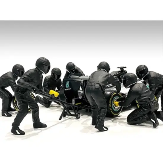 Formula One F1 Pit Crew 7 Figurine Set Team Black Release II for 1/43 Scale Models by American Diorama image {2}