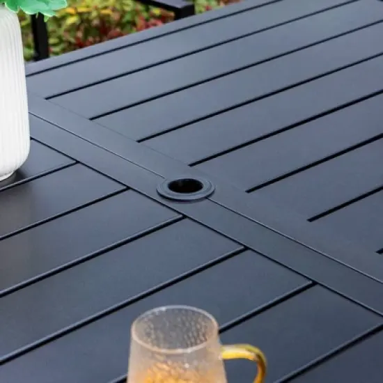 7pc Outdoor Dining Set with Sling Chairs & Metal Rectangle Table with Umbrella Hole - Captiva Designs image {4}